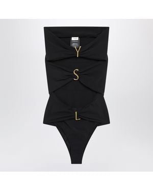 Saint Laurent Strapless Cut-Out One-Piece Swimsuit - Black