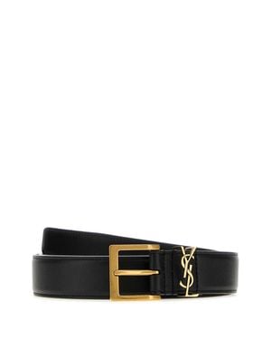 Saint Laurent Calf Leather Belt With 3 Cm Height And Golden Hardware - Black
