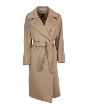 Max Mara Belted Wrap Wool Coat - Natural