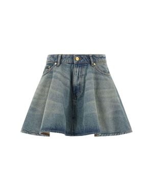 Ganni Pleated Denim Mini Skirt - Blue
