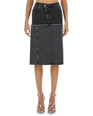 McQueen Two-Tone Denim Skirt - Black