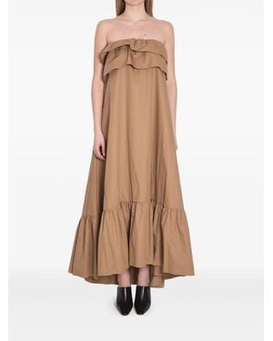 Saint Laurent Maxi Dress With Ruffles - Natural