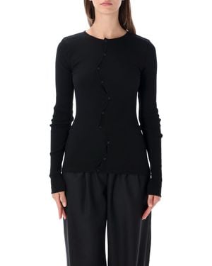 OperaSPORT Ribbed Button-Front Long Sleeve Top - Black
