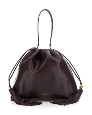 Etro Kalispera Leather Shoulder Handbag With Fringes, Elegant Details - Black