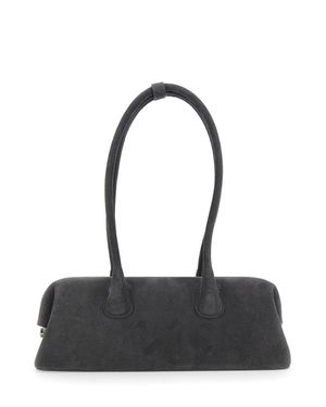 OSOI Boat Wide Suede Shoulder Handbag With Two Top Handles, 35.5X13X8 Cm - Black