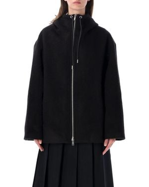 Studio Nicholson Hooded Zip-Front Wool Coat - Black