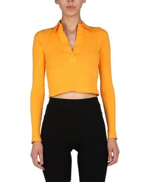 Helmut Lang Ribbed Knit Cropped Polo - Orange