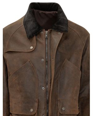 DFOUR® Short Overcoat With Pocket Appliqué - Brown