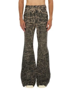 Rick Owens Distressed Flared Denim Pants With Five-Pocket Design - Green