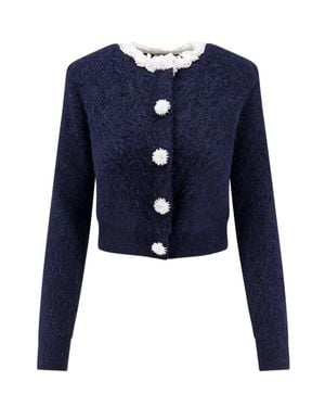 Self-Portrait Embellished Cropped Cardigan - Blue