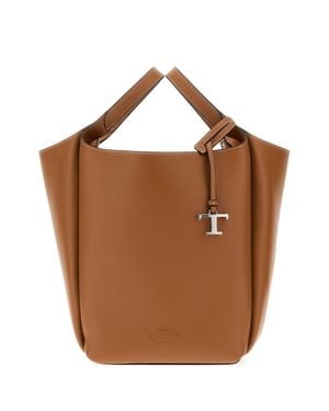 Tod's Leather Apa 20 Cm Bucket Handbag With Adjustable Shoulder Strap - Brown