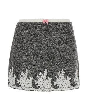 Markgong Mini Skirt With Lace Trim & Tweed Finish - Gray