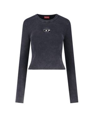 DIESEL Ribbed Long Sleeve Cutout Logo Top - Blue