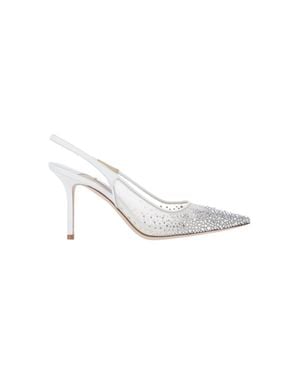 Jimmy Choo Pointed-Toe Slingback Heel With Rhinestone Adornments - White