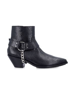 Junya Watanabe Python-Effect Leather Western Ankle Boots With Chain - Blue