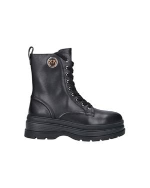 Pinko Lace-Up Platform Combat Boots - Black