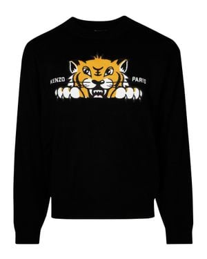 KENZO Embroidered-Tiger Crew-Neck Sweater - Black