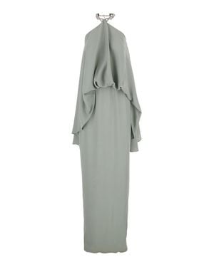 Taller Marmo Crystal Choker Long Sleeve Cady Crepe Long Dress With Back Vent - Green