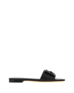 Fendi Leather Baguette Slippers - Black