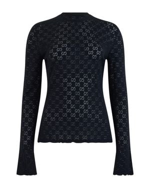Gucci Long Sleeve T-Shirt With Monogram - Blue