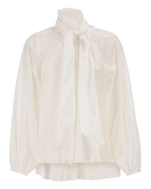 Max Mara Silk Taffeta Blouse With High Collar Tie Sashes And Keyhole Back - White