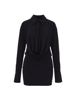 ANDAMANE Long Sleeve Tie-Neck Mini Dress - Blue