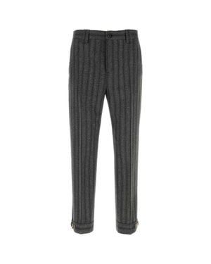 Versace Embroidered Wool Pant With Striped Detail - Black