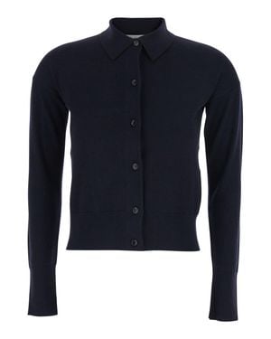 Max Mara Slim Fit Shirt-Collar Sweater With Horn Button Placket - Blue