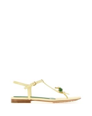 Bottega Veneta Pastel Leather Rana Flora Sandals - Yellow