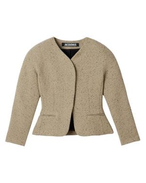 Jacquemus Oval Mini Blazer Jacket With Button Front - Natural