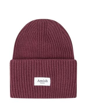 AMISH Ribbed Knit Beanie Hat - Red