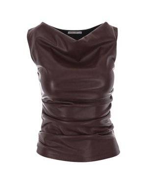Patrizia Pepe Ruched Faux Leather Sleeveless Top - Brown