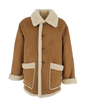 DUNST Reversible Ecofur Shearling Jacket With Classic Collar And Two Front Patch Pockets - Brown