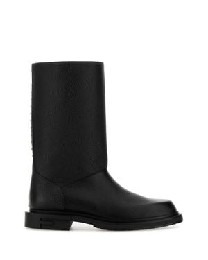 Fendi Leather Frame Boots - Black