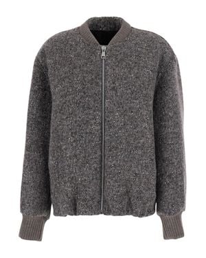 Tela V-Neck Long Sleeve Tech Fabric Top - Gray