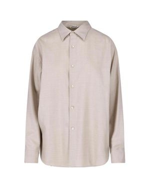 AURALEE Long Sleeve Button Front Shirt - Pink