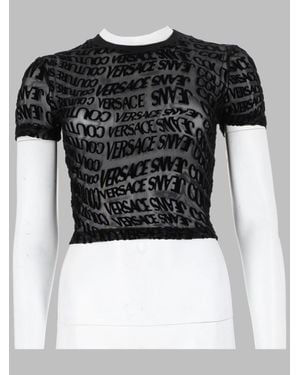 Versace Jeans Couture Sheer Logo Print Cropped T-Shirt - Black