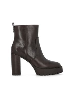 Pinko Leather Platform Ankle Boots - Brown