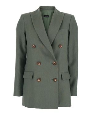 Le Plain Relaxed-Fit Double-Breasted Linen Blazer With Peak Revers - Green