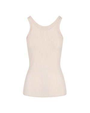 Lemaire Cream Ribbed Silk Blend Minimalist Top - White