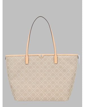 Tory Burch T Monogram Shopping Tote Bag, 29Cm X 32Cm X 16Cm - Natural