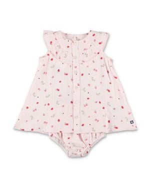 Petit Bateau Mini Sleeveless Cotton Gauze Dress With Picot Ruffle Sleeves & Bloomers - Pink