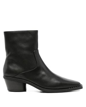 Ash Studded Toe Leather Ankle Boots With Side Zip And 5 Cm Heel - Black