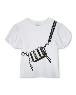 Marc Jacobs Short Puff Sleeve T-Shirt With Trompe L'Oeil Print - White