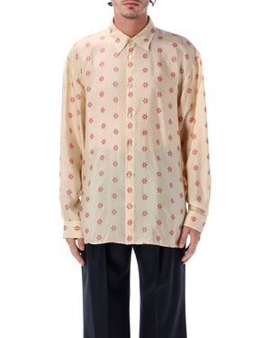 Dries Van Noten Croom Floral Cupro Shirt With Relaxed Fit - Natural