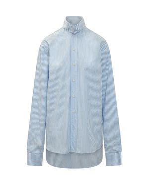 LE SULLY STUDIO Mini Striped Studio Shirt With Neck Corset - Blue