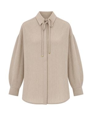 Sessun Tie-Neck Striped Oversized Shirt - Natural