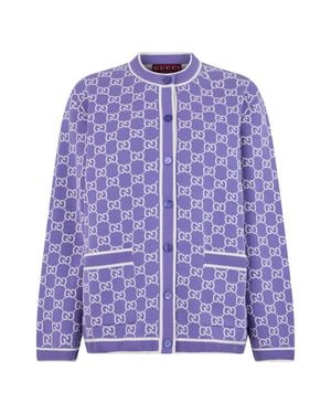 Gucci Embroidered Cotton Cardigan - Purple