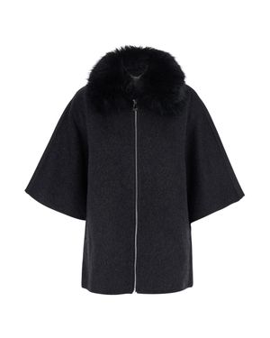 GIOVANNI PARIS Cape Jacket With Synthetic Fur Collar Detail - Blue