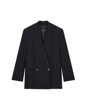 Giorgio Armani Crepe Silk Cady Double-Breasted Blazer - Blue